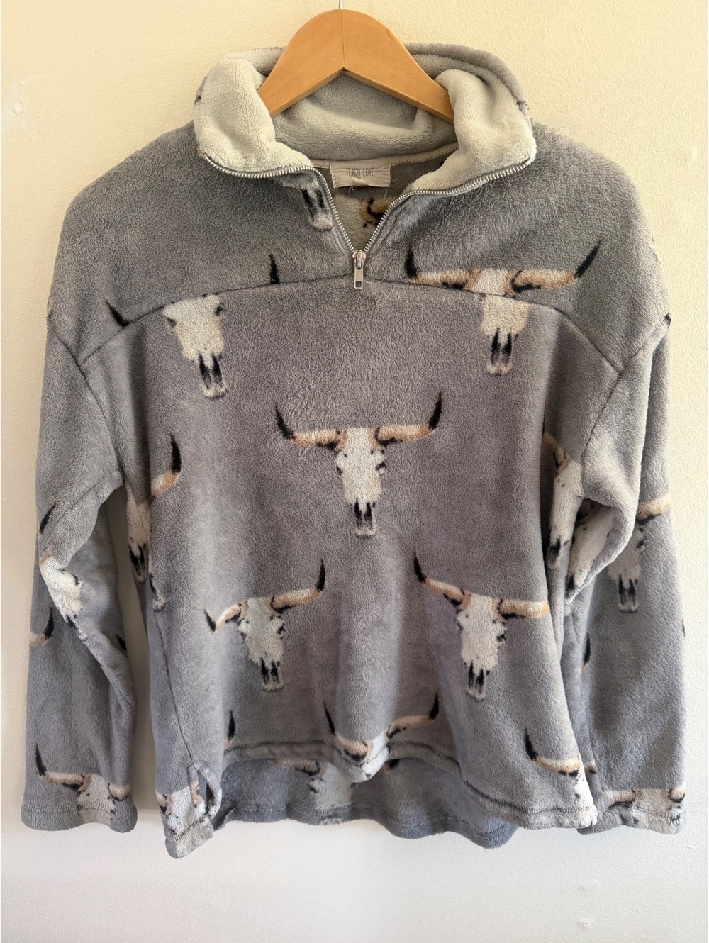 Peach Love Western Cow Skull Micro Fleece Half Zip Jacket Size Small